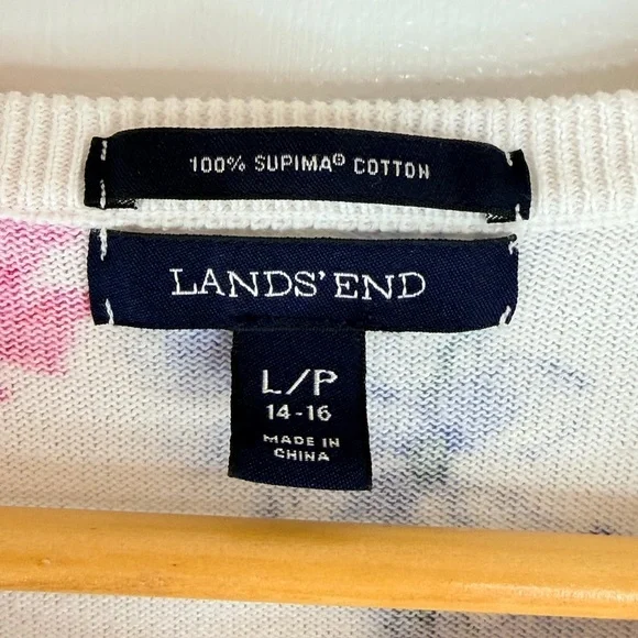 Lands End Cottagecore 100% Supima Cotton Floral Cardigan L/P - Picture 5 of 6
